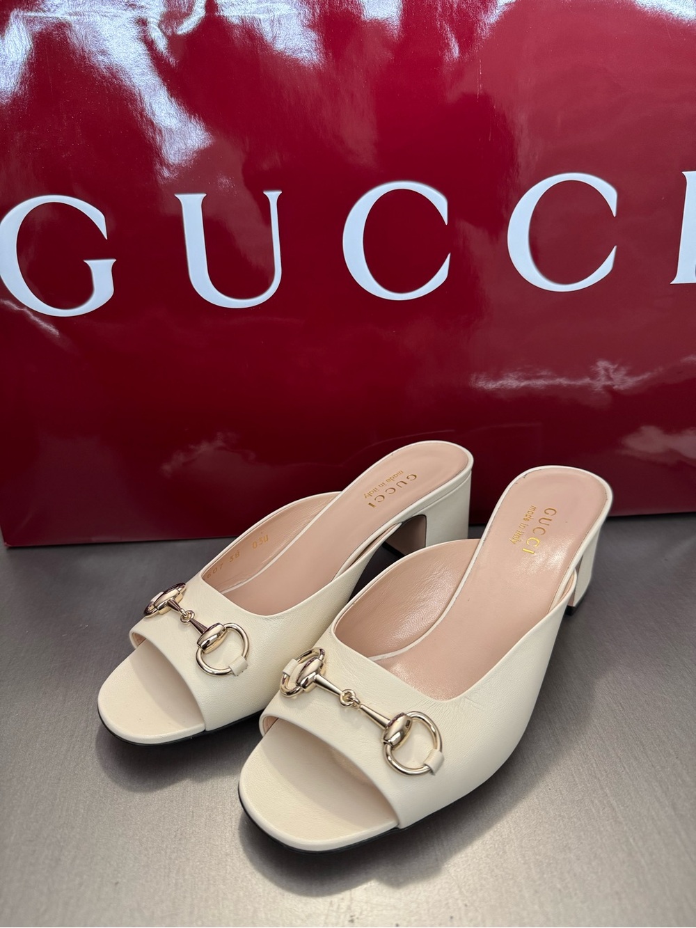Gucci Cream Leather Horsebit Mules